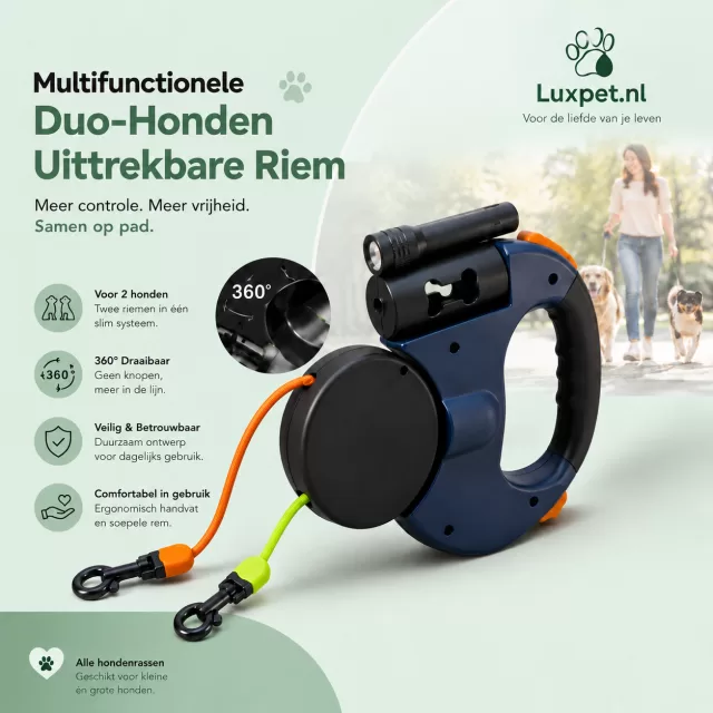 Duo Hondenriem met LED-Verlichting